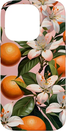 Vista 17 de Carcasa para iPhone 17 con diseño de flores de naranja sobre fondo rosa