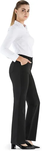 Vista 5 de Bamans Pantalones de vestir para mujer, leggings de pierna ancha, acampanados, de cintura alta, para trabajo, negocios, oficina, pantalones de yoga