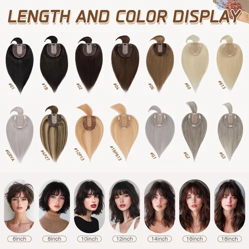 Vista 68 de Rich Choices Pelucas con topper de cabello para mujeres, cabello humano real 100% Remy, sin flequillo, para mujeres con adelgazamiento en la parte