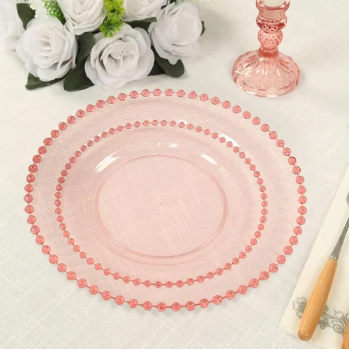 Vista 3 de Efavormart - Paquete de 10 platos de postre de plástico transparente rubor con borde de cuentas, platos redondos desechables para ensalada, 8