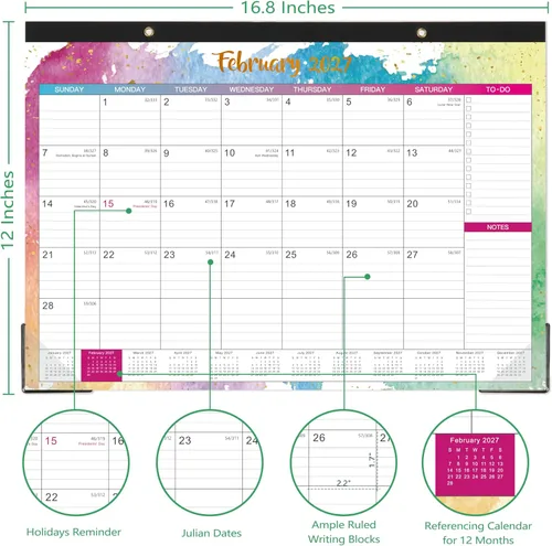 Vista 5 de Calendario de escritorio 2026-2027, calendario de escritorio grande 2026-2027, julio de 2026 a diciembre de 2027, 17 x 12 pulgadas, calendario