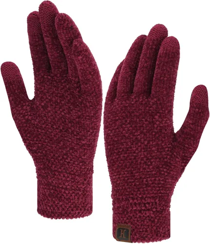 Vista 10 de FZ FANTASTIC ZONE Guantes de invierno con pantalla táctil para mujer para clima frío, guantes de punto cálidos de chenilla Beige