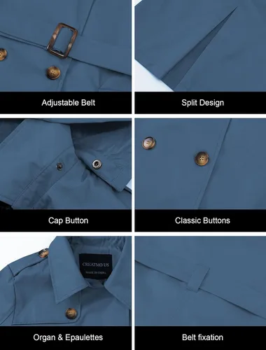Vista 6 de CREATMO US - Gabardina clásica con solapa de doble botonadura para mujer, sobretodo ceñido con cinturón y capucha desmontable