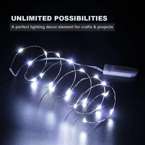 Vista 5 de Tira de luces led rutilantes con 20 luces de hadas led micro Cylapex, en cable de cobre revestido de plata de 3.3 pies, funciona con dos