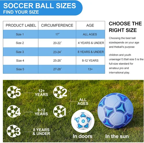 Vista 7 de STEEFAN Balón de Fútbol Tamaño 3/4/5 para Niños Juego al Aire Libre, Balón de Fútbol que Cambia de Color con Red de Transporte, Balón