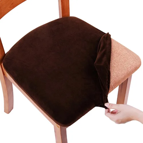 Vista 32 de Smiry - Fundas de asiento de terciopelo para silla de comedor, juego de 2, ajuste elástico, extraíbles y lavables, fundas protectoras de cojín