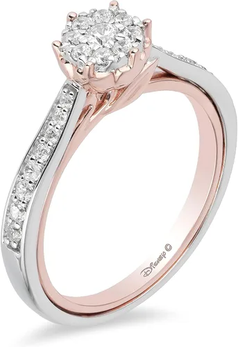 Vista 5 de Jewelili Enchanted Disney Fine Jewelry Anillo de compromiso de oro blanco de 10 quilates y oro rosa de 1/3 Cttw Belle Composite Rose