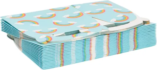 Vista 9 de Blue Panda Paquete de 24 cajas de recuerdos de fiesta a dos aguas de arco iris, caja a dos aguas fácil de desplegar con asa incorporada, bolsas