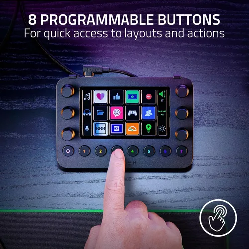 Vista 5 de Razer Controlador de transmisión teclado todo en uno para transmisión 12 teclas de conmutación háptica 6 diales analógicos táctiles 8 botones