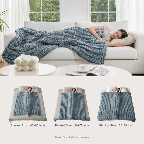 Vista 7 de Maetoow Manta con peso de punto suave hecha a mano, 10 libras, transpirable, de punto grueso, decoración del hogar para sofá, cama, 40 x 60 Azul Airy