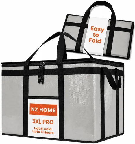 Vista 46 de Bolsa térmica XXL aislada y calentador de alimentos para entrega y compras de comestibles con parte superior con cremallera, color negro