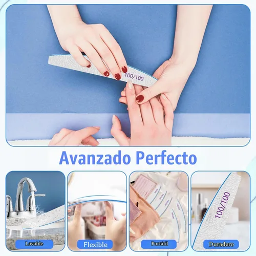 Vista 4 de BLESWIN Lima de uñas de grano 100/100, 25 piezas profesional de doble cara, herramienta gruesa reutilizable y lavable para uñas acrílicas y de gel