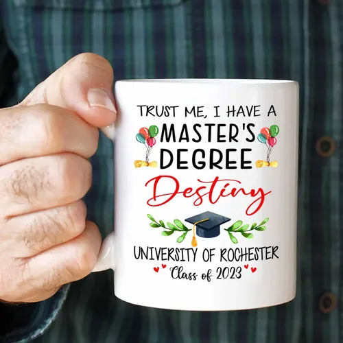 Vista 6 de Taza de viaje de graduación personalizada, Trust Me I Have A Master's Degree Destiny - Taza de café blanca, taza de café de graduación de 11 onzas
