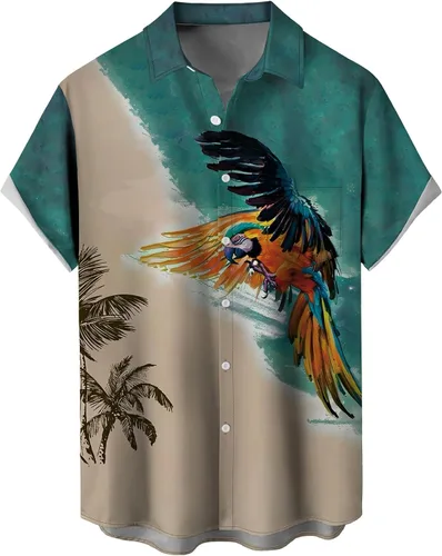 Vista 32 de Camisas tropicales con botones para hombre, camisas hawaianas de manga corta, casuales para vacaciones, camisas de playa holgadas Beige-playa escena