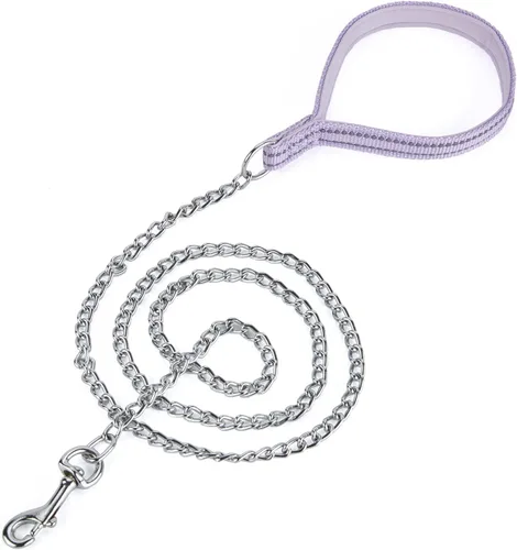 Vista 11 de Correa de cadena de metal chapado en cromo con mango acolchado suave para perros pequeños (S, mango negro)