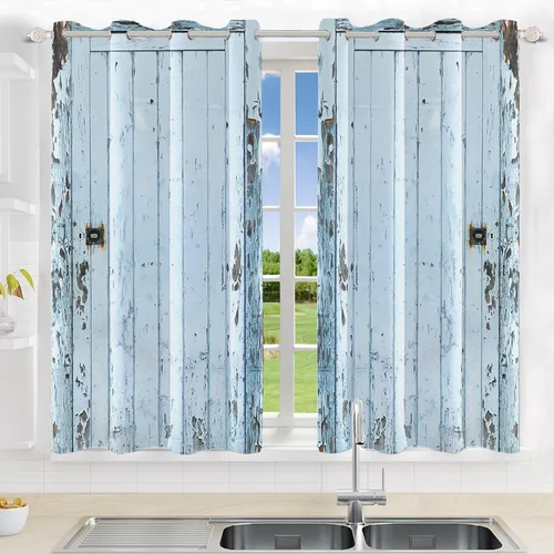 Vista 94 de Cortinas rústicas para ventana de puerta de granero, puerta de madera gris, puerta de garaje, tratamiento de ventana para sala de estar, dormitorio