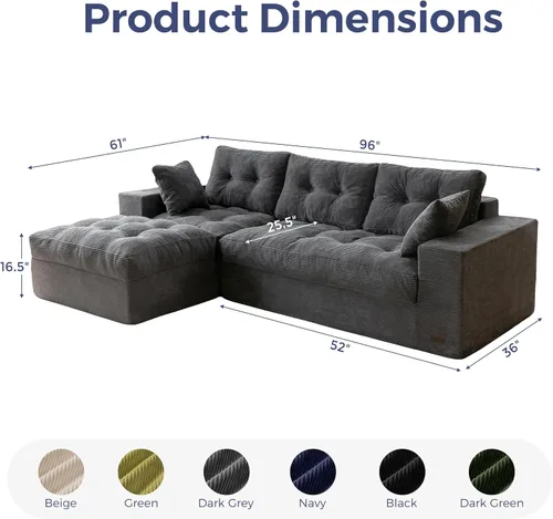 Vista 2 de MAXYOYO Sofá sin hueso, sofá de nube en forma de L de 96 pulgadas con Gris oscuro