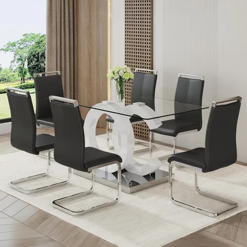 Vista 13 de Juego de mesa de comedor de vidrio Ebullient para 4, juego de mesa de comedor de 5 piezas, mesa de comedor de vidrio templado, mesa de comedor