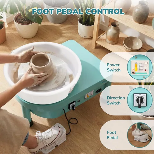 Vista 4 de Bonoutil Rueda eléctrica de cerámica de 10 pulgadas con pedal para adultos, máquina formadora de cerámica fácil de centrar, capacidad máxima de 20