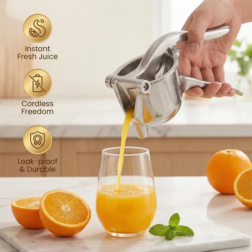 Vista 2 de Exprimidor manual de hierro fundido resistente, exprimidor de jugo de frutas de acero inoxidable para limón y naranja, exprimidor de prensa