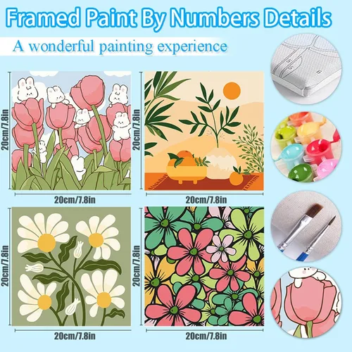 Vista 2 de UMOART Pintura enmarcada por números para niños, paquete de 4 pinturas por números para niños de 4 a 8 a 12 años, kits de pintura por números