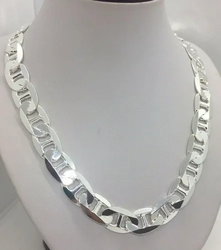 Vista 4 de Verona Jewelers - Collar de plata de ley 925 de 0.138 in, 0.177 in, 0.217 in, 0.256 in, 0.315 in, cadena de eslabones marineros planos, cadena