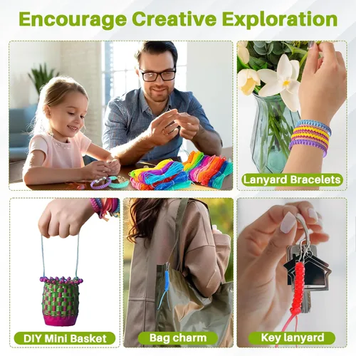 Vista 5 de RAINFLOW Kit de cuerda de cordón de plástico – Kit de fabricación de cordón, cordón de plástico para hacer pulseras, hacer tejido para manualidades