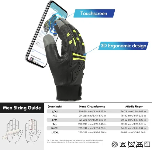 Vista 6 de Vgo... Winter -4°F Waterproof Leather Touchscreen Work Gloves (GA8954FW)