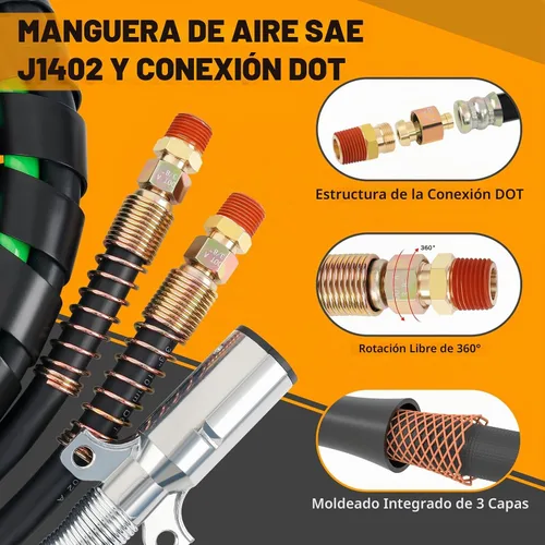 Vista 5 de Kit de líneas de aire para camión semirremolque de 15 pies con kit de resorte tensor de 2 piezas y acoplamientos rápidos con soporte y manijas KIT