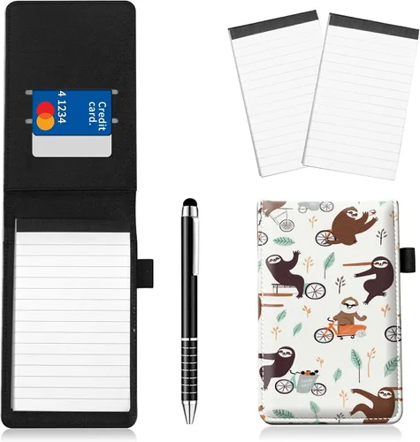 Vista 32 de Juego de 4 soportes para bloc de notas de tamaño de bolsillo, de piel sintética, mini bloc de notas con 2 bloc de notas pequeños y lápiz capacitivo