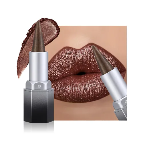 Vista 29 de evpct Combo de delineador de labios metálico rosa brillante y lápiz labial, lápiz labial con punta de cono para mujer, de larga duración