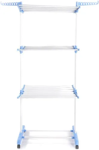 Vista 3 de SHG - Organizador de lavandería de aluminio de 3 niveles, estante de secado plegable, soporte para secadora de ropa