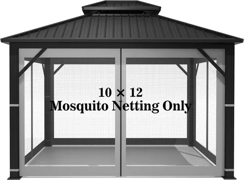 Vista 10 de Mosquitera Universal de Repuesto para Gazebo – Hugline Pantalla de Malla para Exteriores de 10' x 10', Cortina de Pared Lateral de 4 Paneles