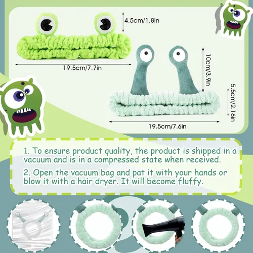 Vista 2 de Molain Diadema de rana para lavado de cara, bandas para el cabello de spa, diademas de maquillaje para mujeres, de dibujos animados, de forro polar
