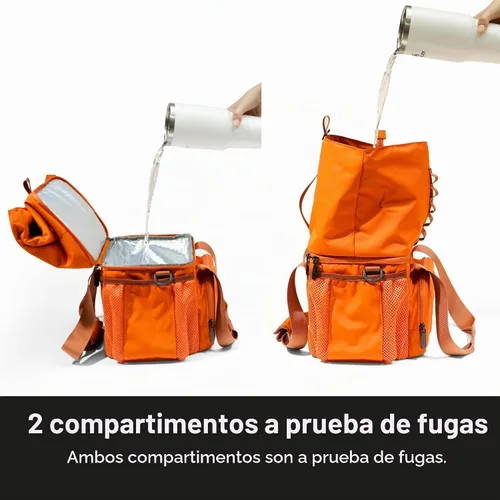 Vista 11 de Lonchera aislada de doble compartimento, con 2 compartimentos a prueba de fugas y tapa enrollable, lonchera de 13L para el trabajo (Negro)