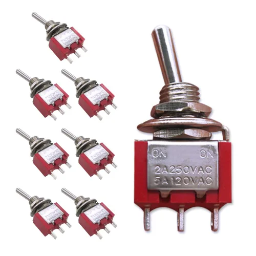 Vista 15 de Mxuteuk 8 piezas interruptor de palanca mini SPST interruptor en miniatura encendido/apagado 2 terminales 2 posiciones 6 A 125 V 3 A 250 V