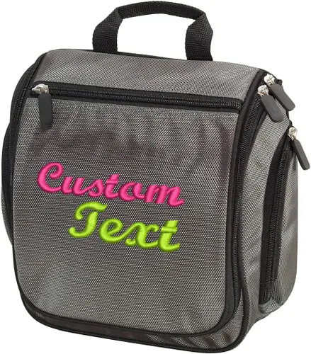 Vista 9 de Neceser colgante personalizado para hombres y mujeres para viajes, regalo de padrinos de boda bordados personalizados para kit de aseo, Negro