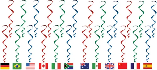 Vista 8 de Beistle 5 espirales colgantes de bandera internacional (paquete de 2) – verde, rojo, azul, amarillo – plástico y cartulina