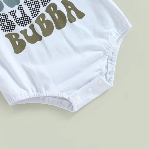 Vista 3 de Ropa de verano para bebé, niño, manga corta, camiseta con estampado de letras, mono de una pieza