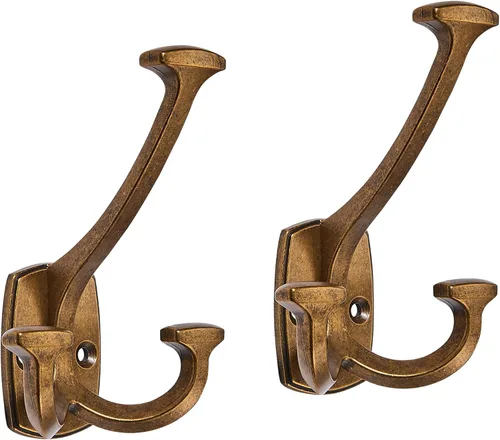 Vista 19 de Ganchos de latón antiguos grandes montados en la pared decorativos de doble cara resistentes para colgar abrigos, toallas, batas, bolsos, ganchos