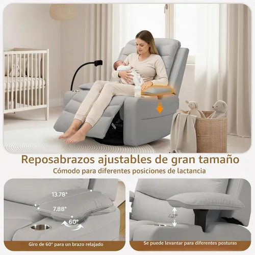 Vista 5 de Olela Power Glider - Silla reclinable para guardería, mecedora giratoria Gris
