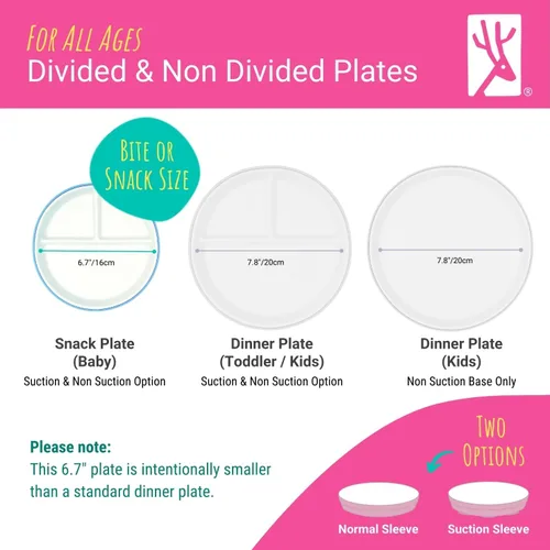Vista 5 de Elk and Friends platos para niños de porcelana divididos de 6.7" con fundas de silicona Adecuados para bebés/niños/niños pequeños Apto