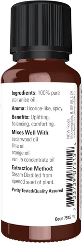 Vista 2 de NOW Aceites esenciales, aceite de anís, aroma equilibrante de aromaterapia, destilado al vapor, 100% puro, vegano, tapa resistente a los niños, 1