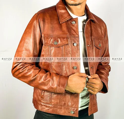Vista 2 de Chaqueta de cuero auténtico para hombre de piel de cordero para hombre, chaqueta de cuero para motocicleta de carreras, estilo collar