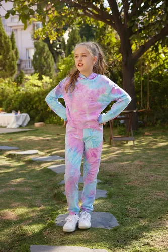 Vista 2 de Hopeac Girls Clothes Tie Dye Sweatshirt Hoodies Pullover Tracksuit Sweatsuits Set Outfits Pants Sweatpants With Pockets