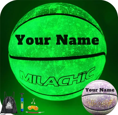 Vista 5 de Balón de baloncesto personalizado, que brilla en la oscuridad, regalo de baloncesto personalizado tamaño 7 (29.5"), tamaño 6 (28.5"), tamaño 5 Verde