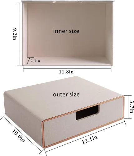 Vista 3 de Organizador de cajones apilable de piel sintética clásica hecha a mano, organiza accesorios de escritorio de oficina en casa y clasifica papel Beige