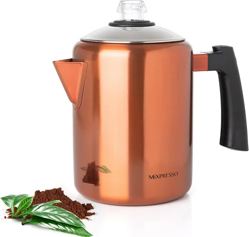 Vista 9 de Mixpresso - Estufa de café de acero inoxidable para 12 tazas 52 oz stainless steel percolator coffee pot for camping or home use, with cool-touch