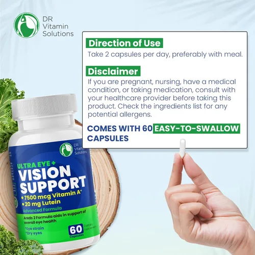 Vista 9 de AREDS 2 Vitaminas oculares con luteína y zeaxantina para la salud macular, suplemento de salud de visión de arándano, 20 mg de luteína, zinc
