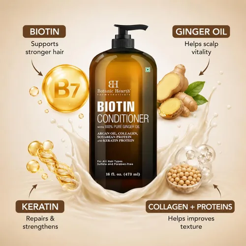 Vista 6 de Botanic Hearth Acondicionador de biotina con aceite de jengibre y queratina, para el crecimiento del cabello, con extracto de cúrcuma, aceite